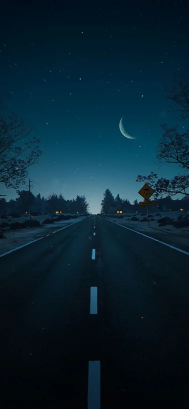 Road Under Crescent Moon