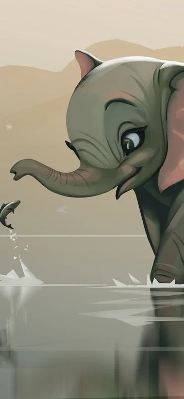 Fish Baby Elephant Adorable Cartoon Wallpapers