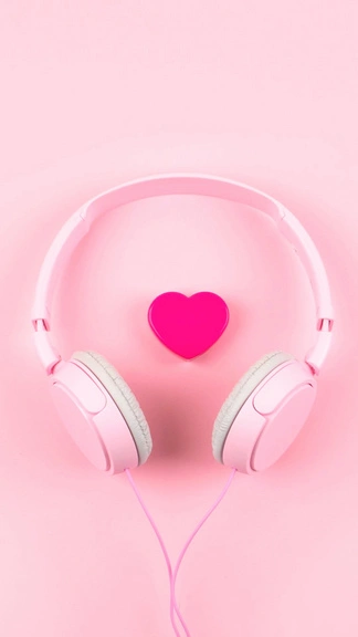 Pink Headphones And Heart