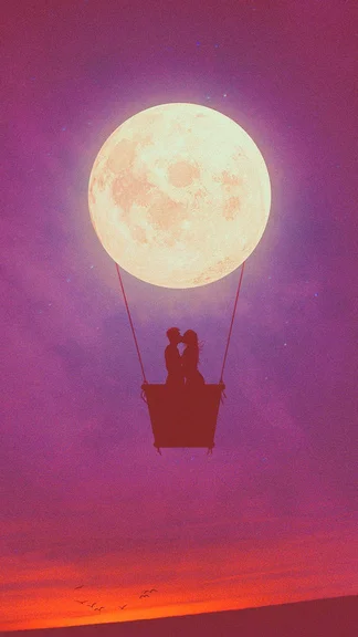 Lovers in Hot Air Balloon Moon