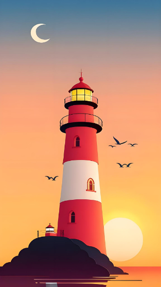iPhone 15 Pro Max Digital Art Sunset Lighthouse Wallpaper