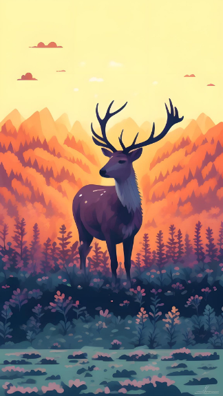 Reindeer Landscape Art Xiaomi Poco M6 Wallpaper