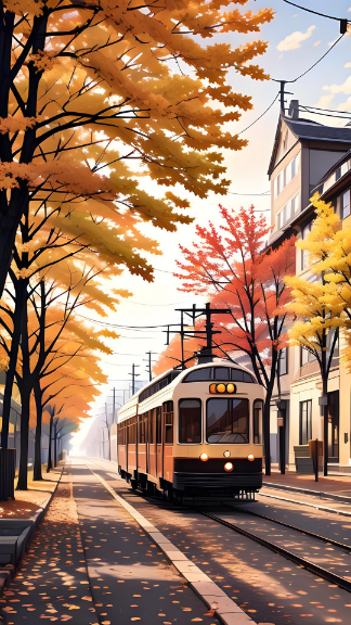 Autumn Fall Tram AI Oppo A59 4K Wallpaper Image