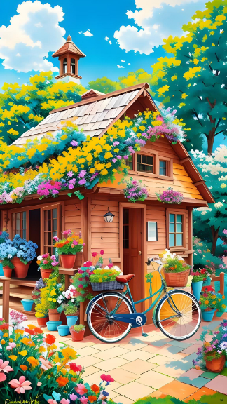 Colorful Rural House Art Realme GT5 Wallpaper