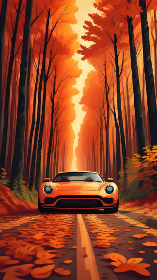 Forest Scenery Orange Car Google Pixel 8 Wallpaper