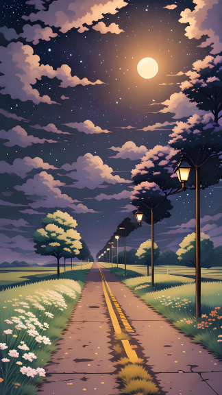 Night SKy Walking Path Ai Design iPhone Wallpaper