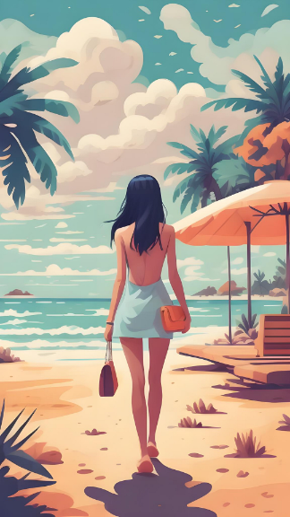 Vivo X90 Girl Walk in Beach Digital Art Wallpaper