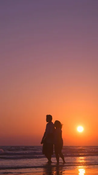 Sunset Beach Walking Couples