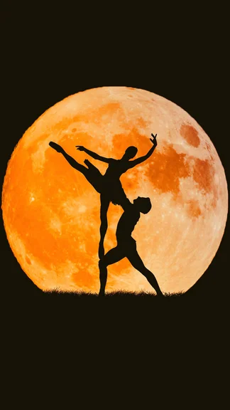 Couple Ballet Dancers Full Moon