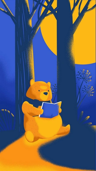 Night Of Reading Bear Microsoft Surface Wallpaper