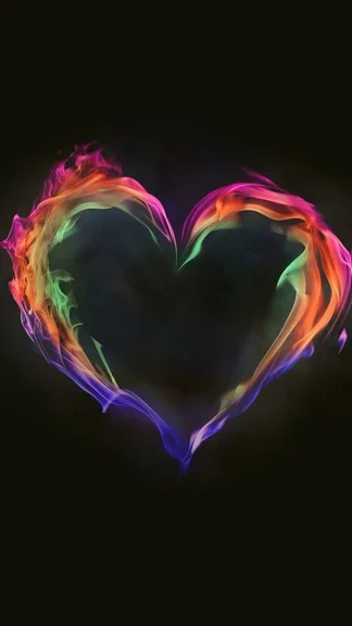 Colorful Fire Love Heart Black